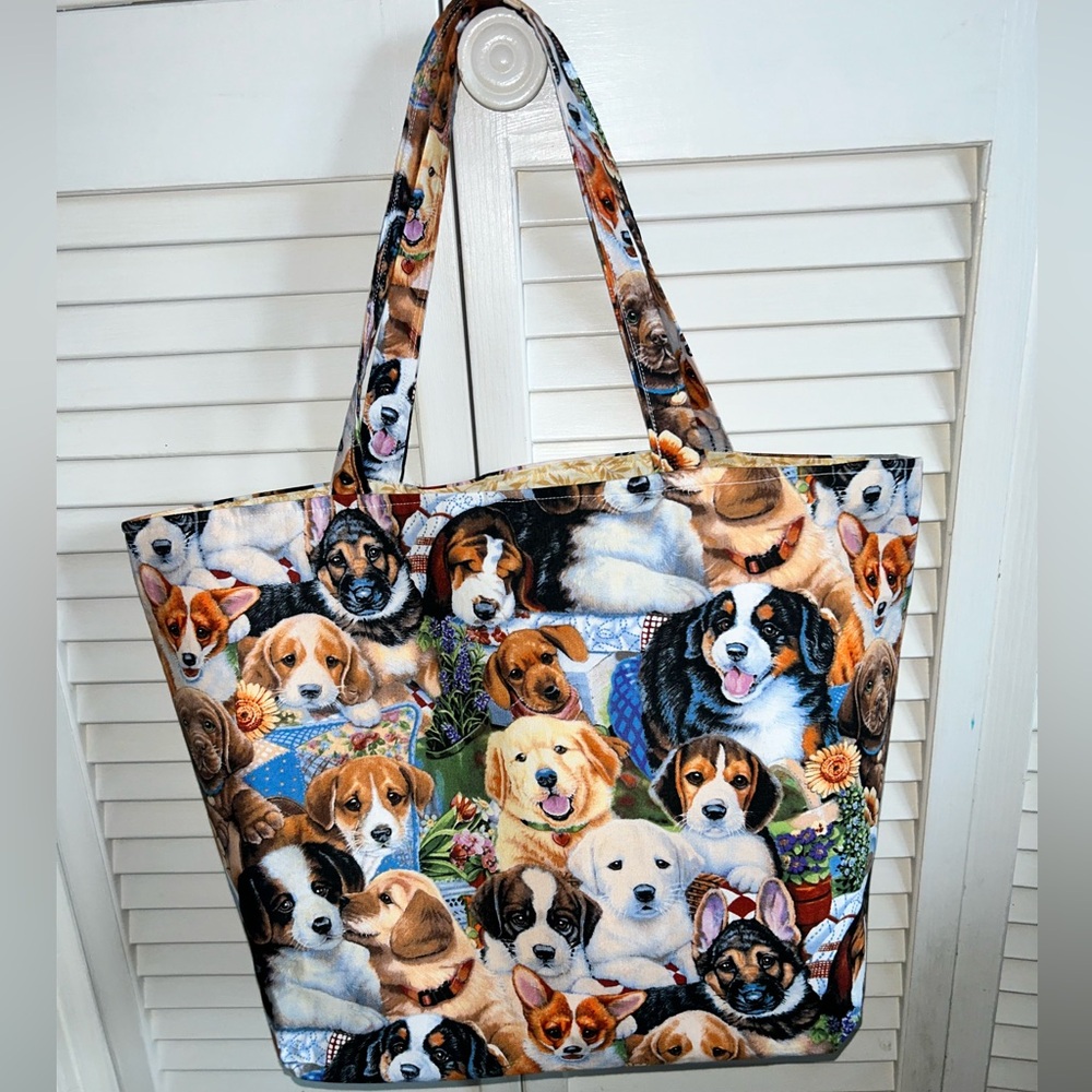 Hand Crafted Colorful Dog Print Tote Bag All Purpose Carry Shoulder Purse